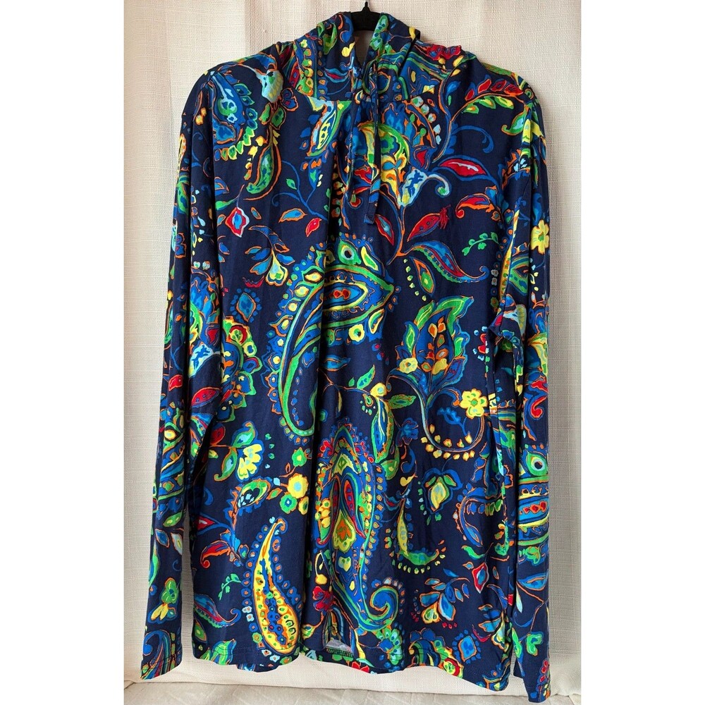 Polo Ralph Lauren Mens XL Paisley Cowl Neck Long Sleeve Top Navy NWT
